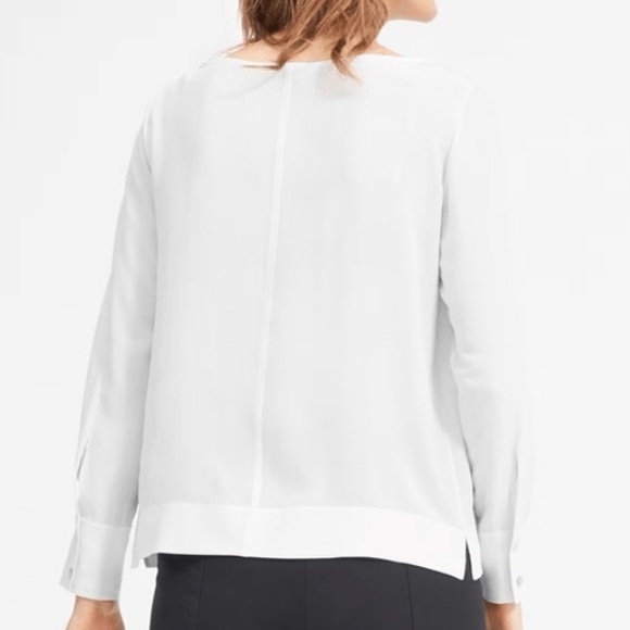 New Without Tags Everlane The Clean Silk Boatneck Blouse Top Grey White 10 - Picture 2 of 12
